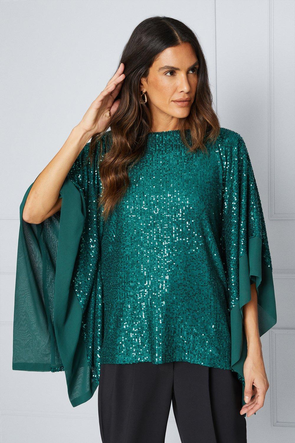 Wallis green store sequin top