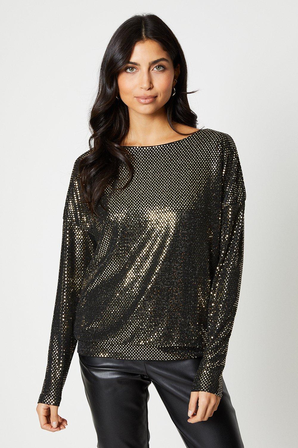 Tops | Tall Batwing Sequin Jersey Top | Wallis