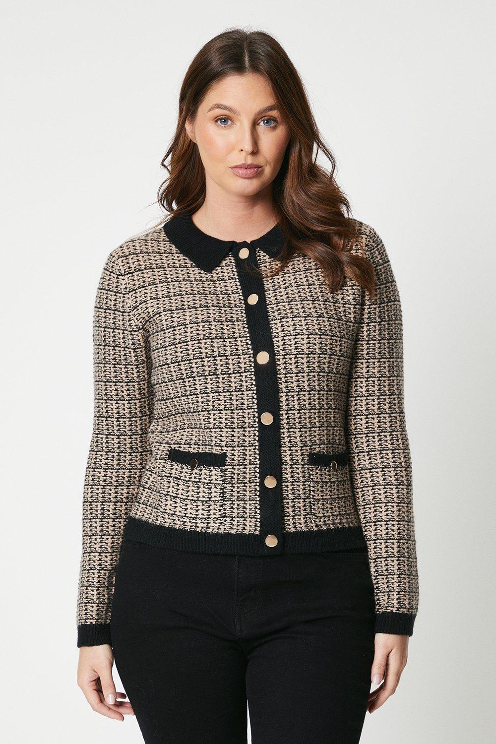 Womens Tweed Collar Detail Cardigan