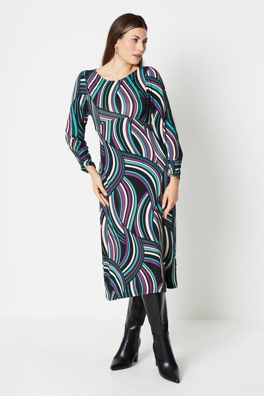 Womens Swirl Print Jersey Midi Dress