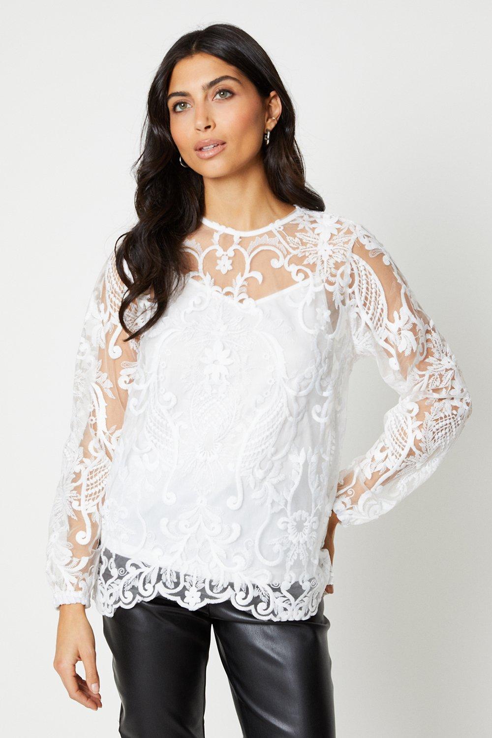 Womens Lace High Neck Blouse