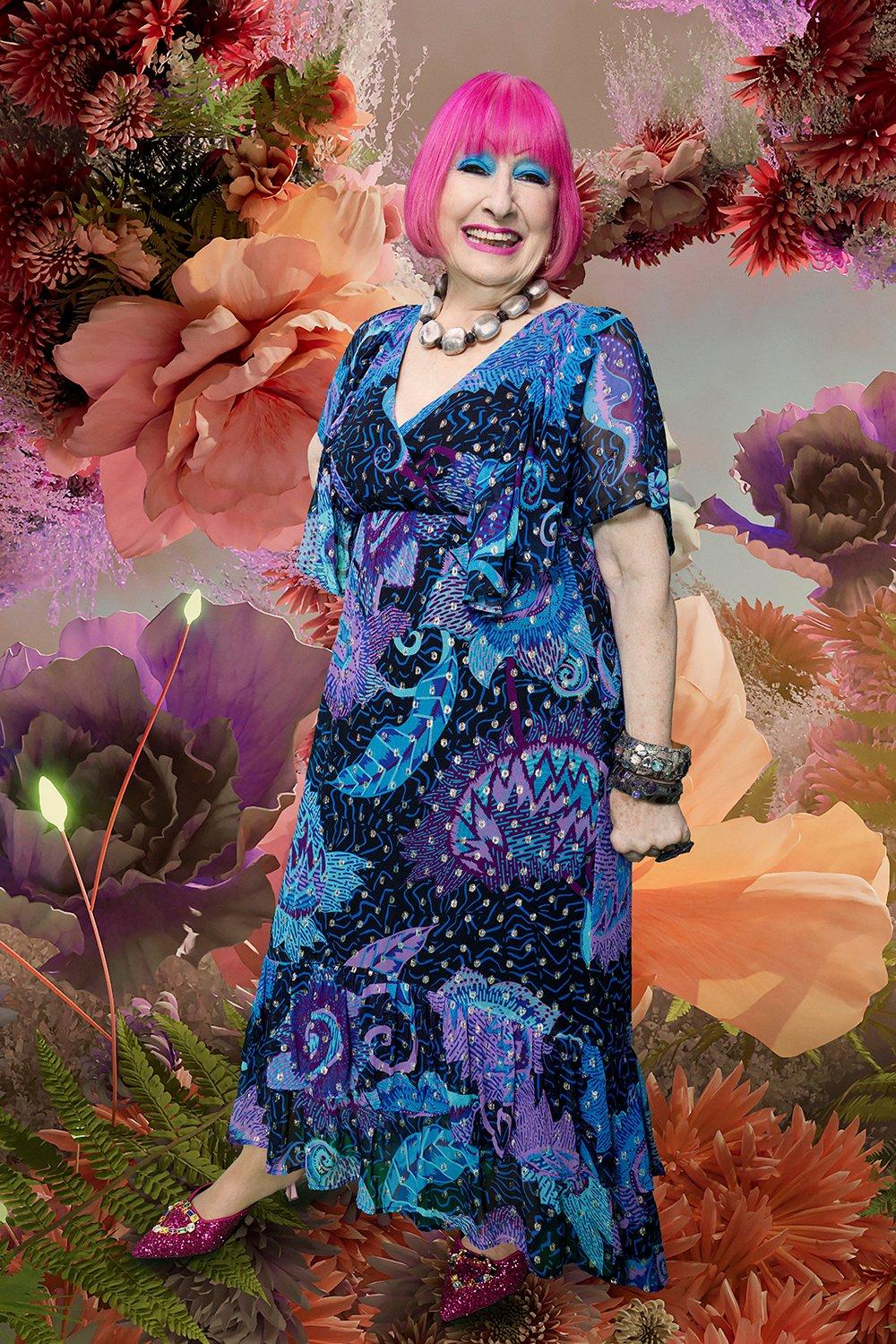 Womens Zandra Rhodes Glitter Spot Jungle Floral Midi Dress