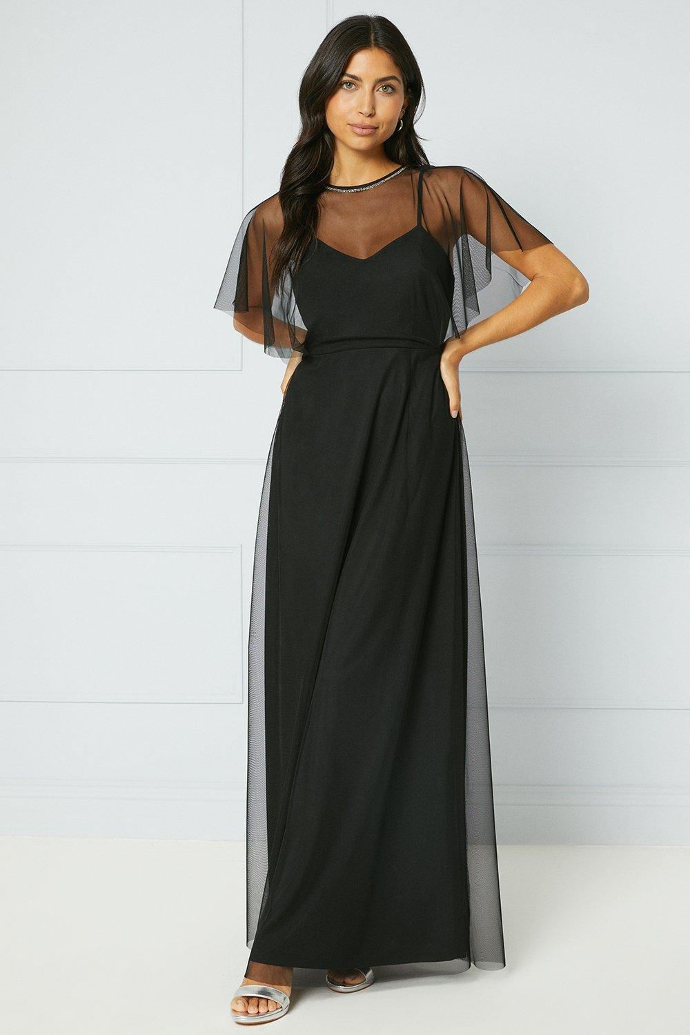 Embellished mesh hot sale maxi dress