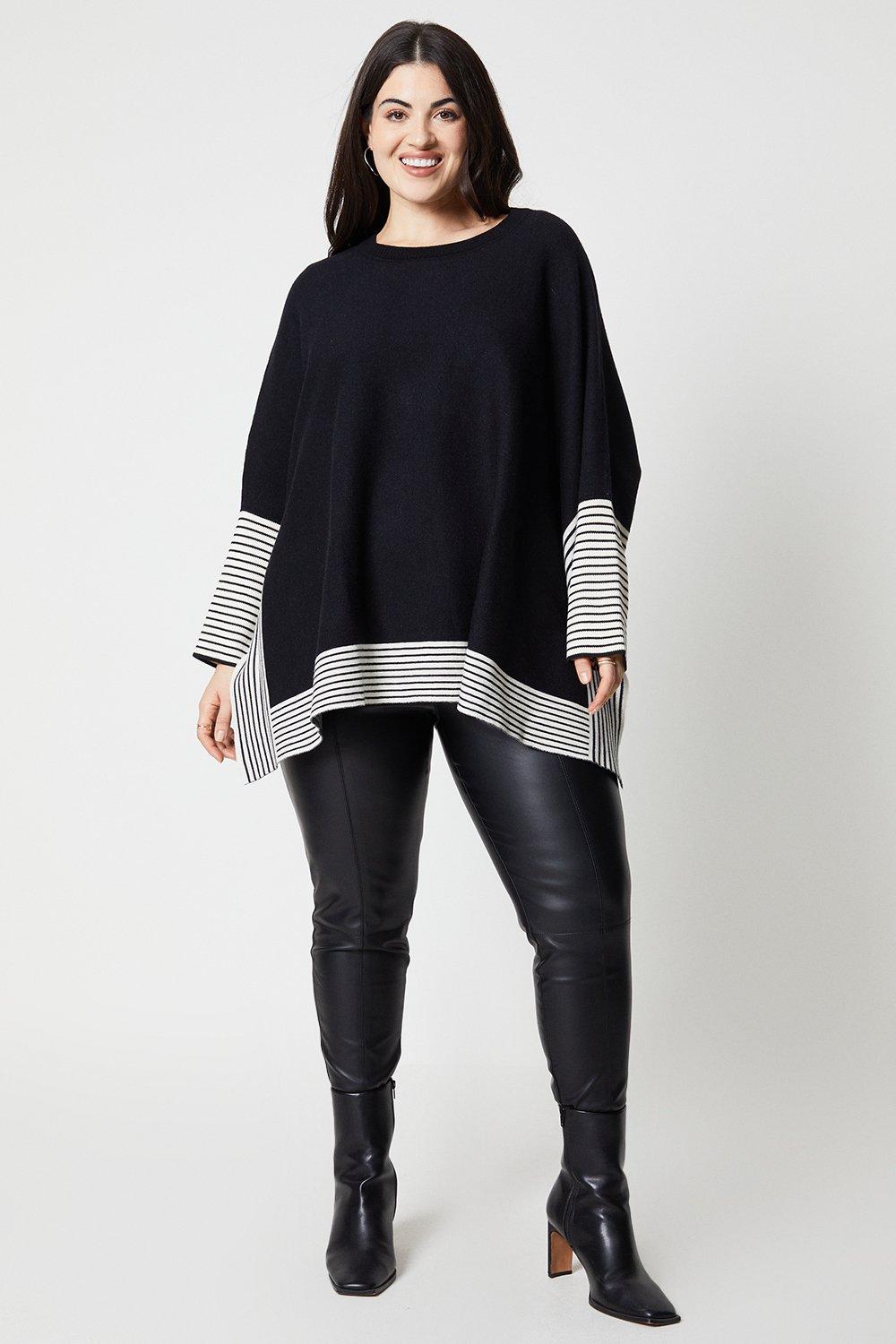 Womens Curve Oversized Poncho Jumper With Contrast Stripe