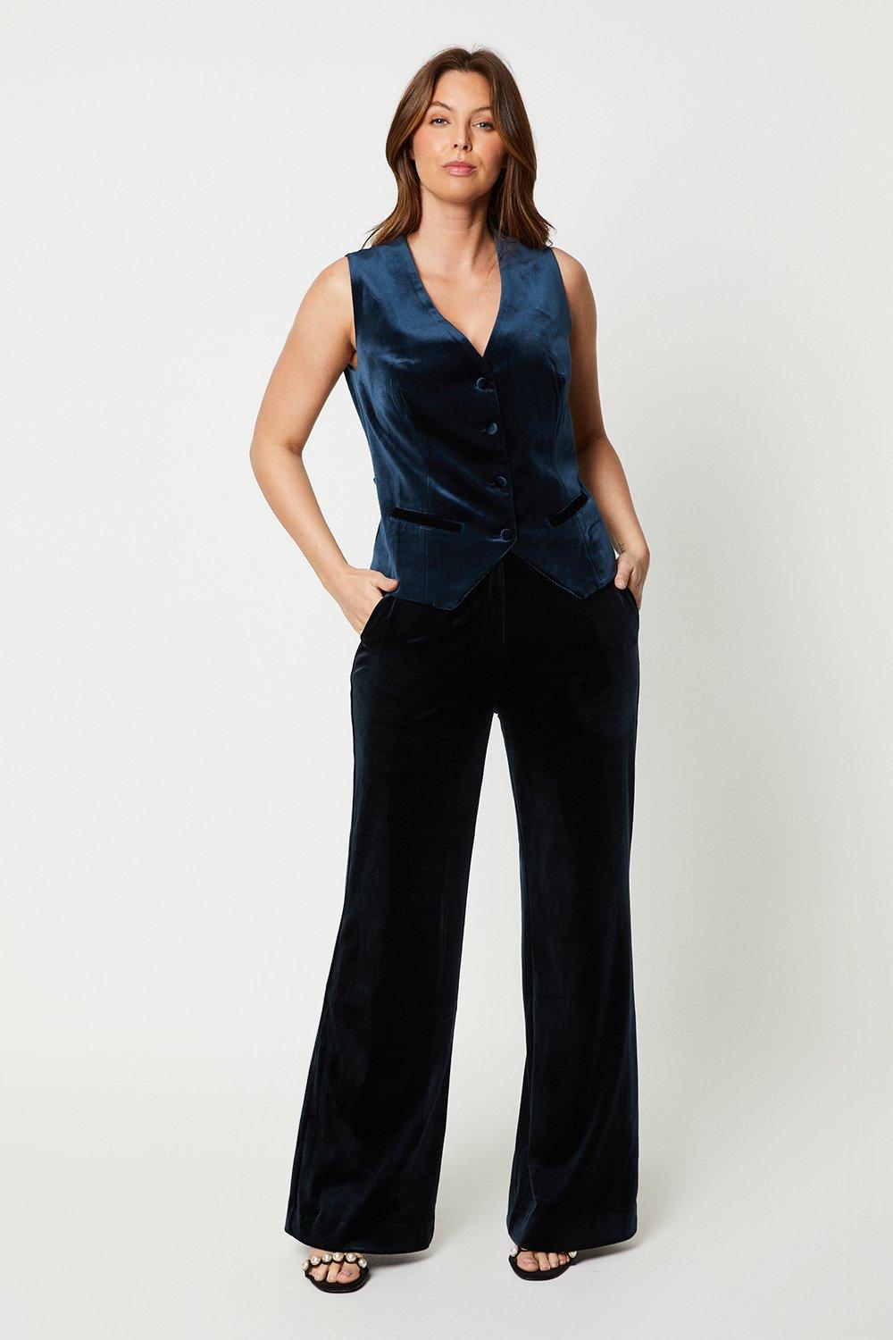 Navy velvet store wide leg trousers