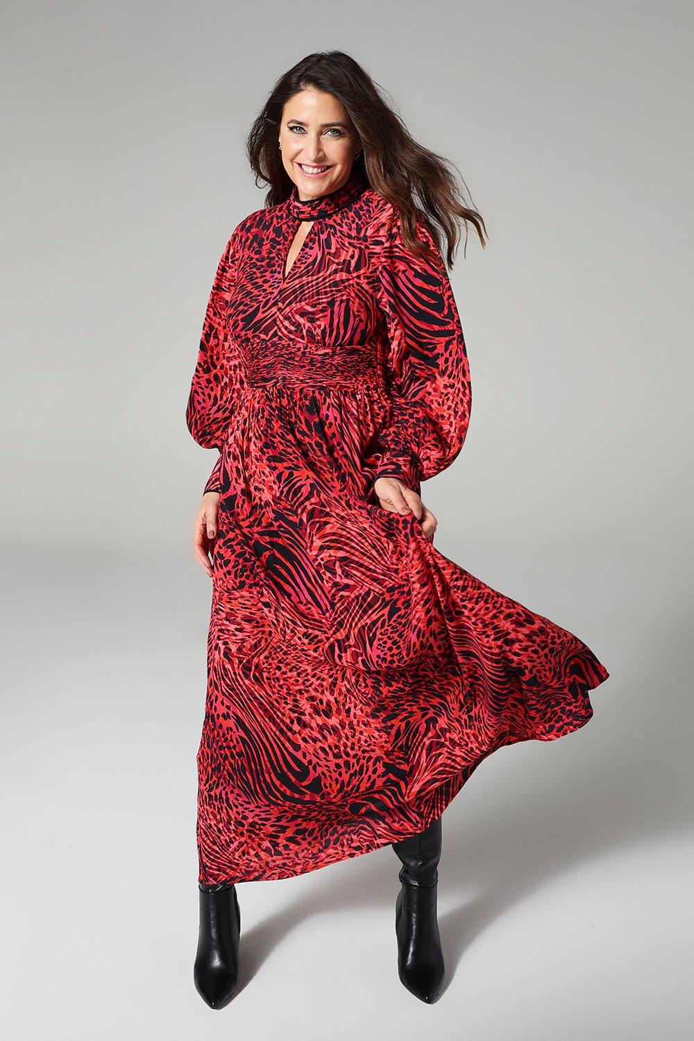Womens Red Animal Print Viscose Maxi Dress