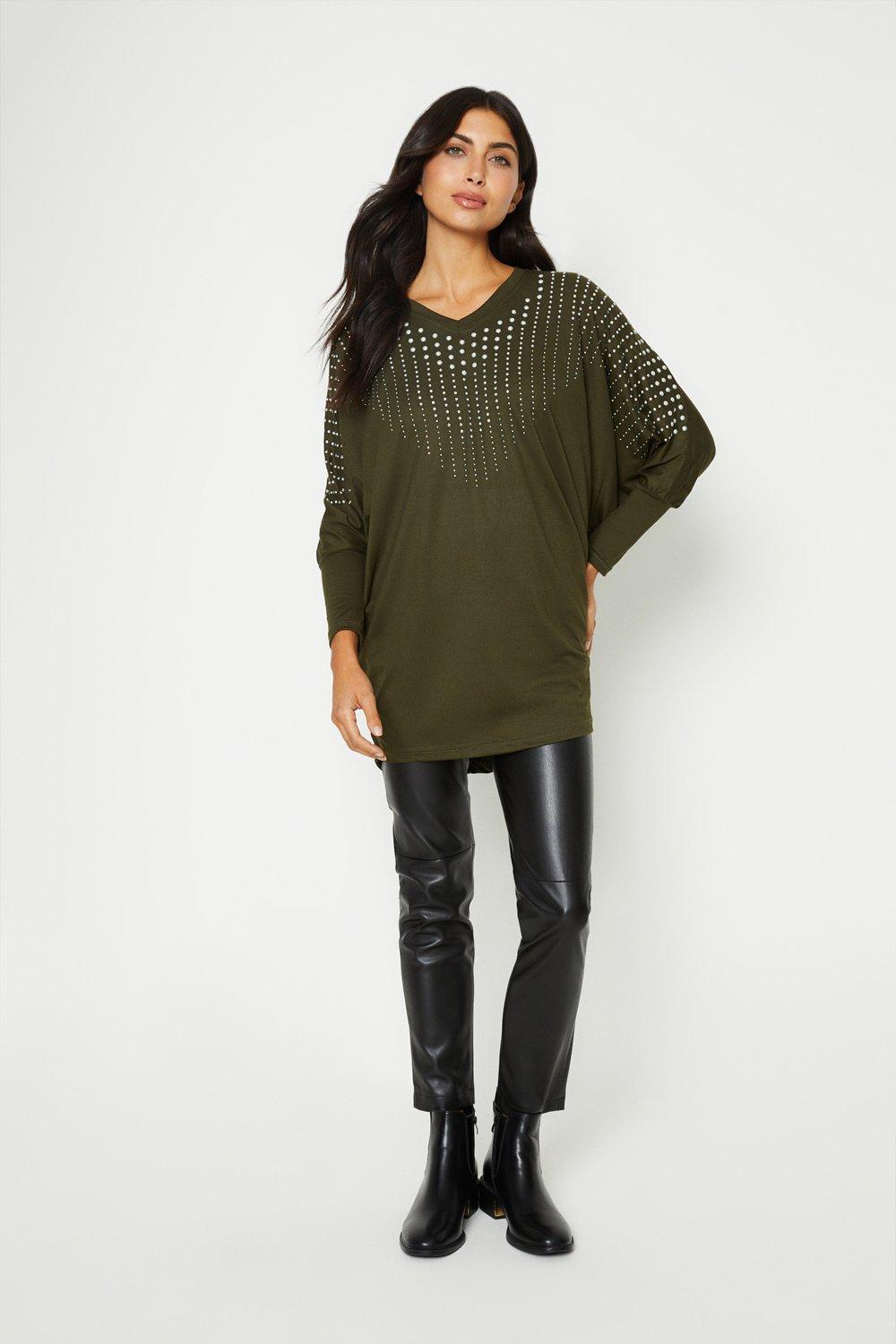 Womens Embellished Batwing Top