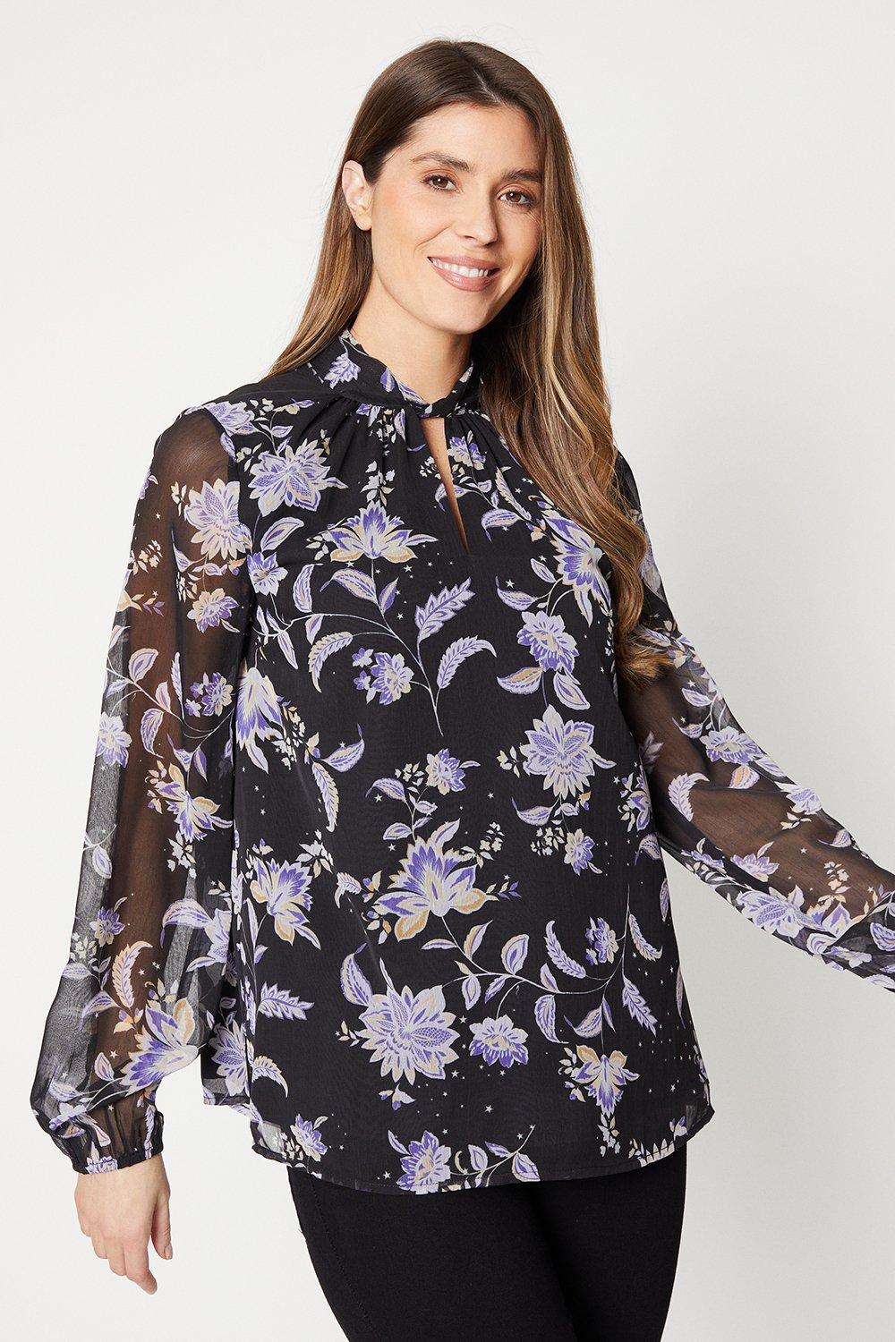 Womens Tall Floral High Neck Blouse