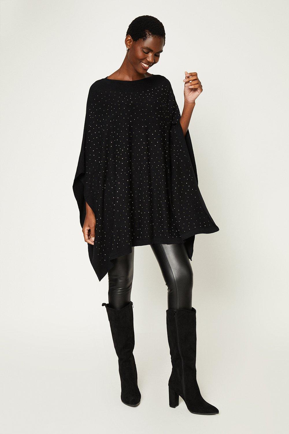 Womens Sequin Detail Poncho