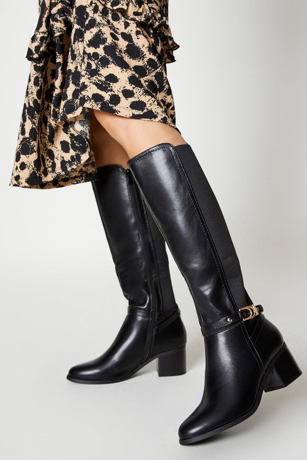 Elastic back outlet knee high boots