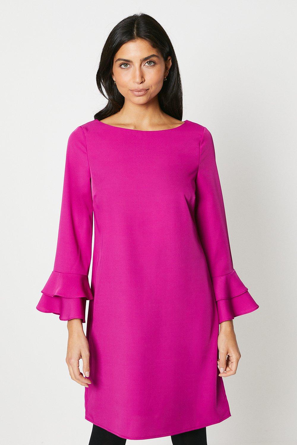 Pink fluted best sale sleeve dress