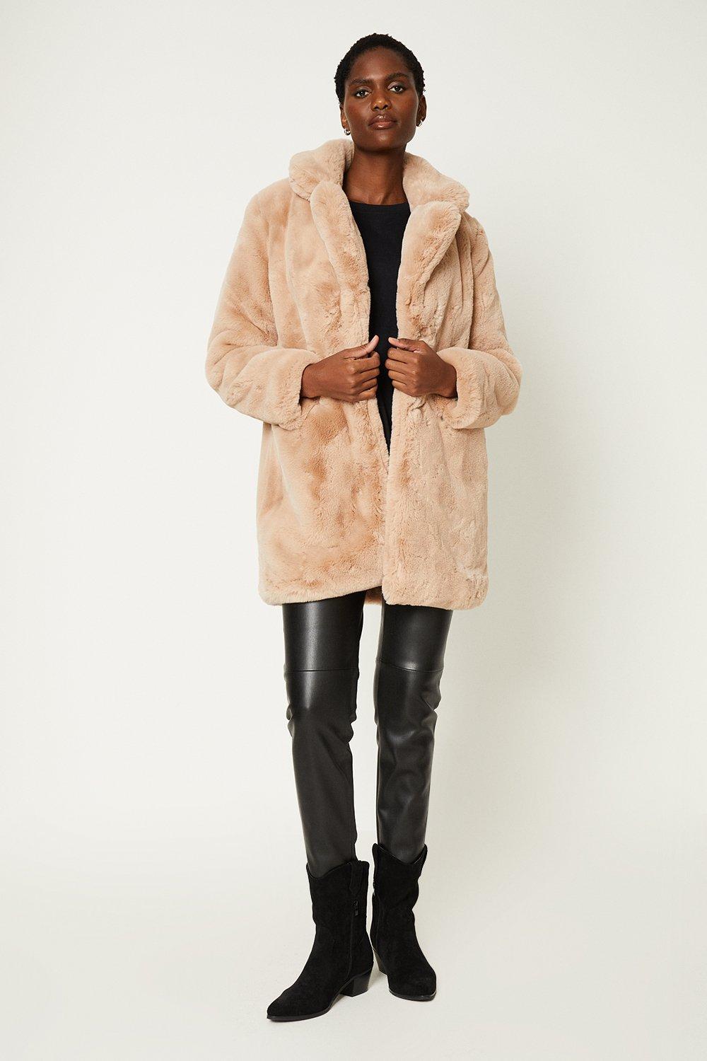 Womens Plush Faux Fur Coat