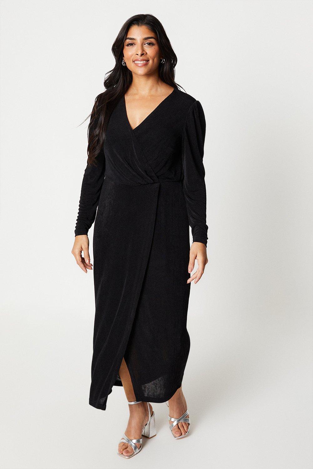 Womens Petite Textured Jersey Wrap Detail Midi Dress
