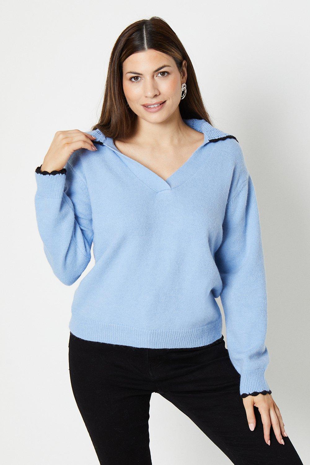 Womens Pointelle Collar Sweater