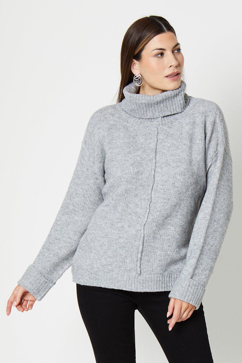 Womens Seam Detail Front Roll Neck Cosy Sweater