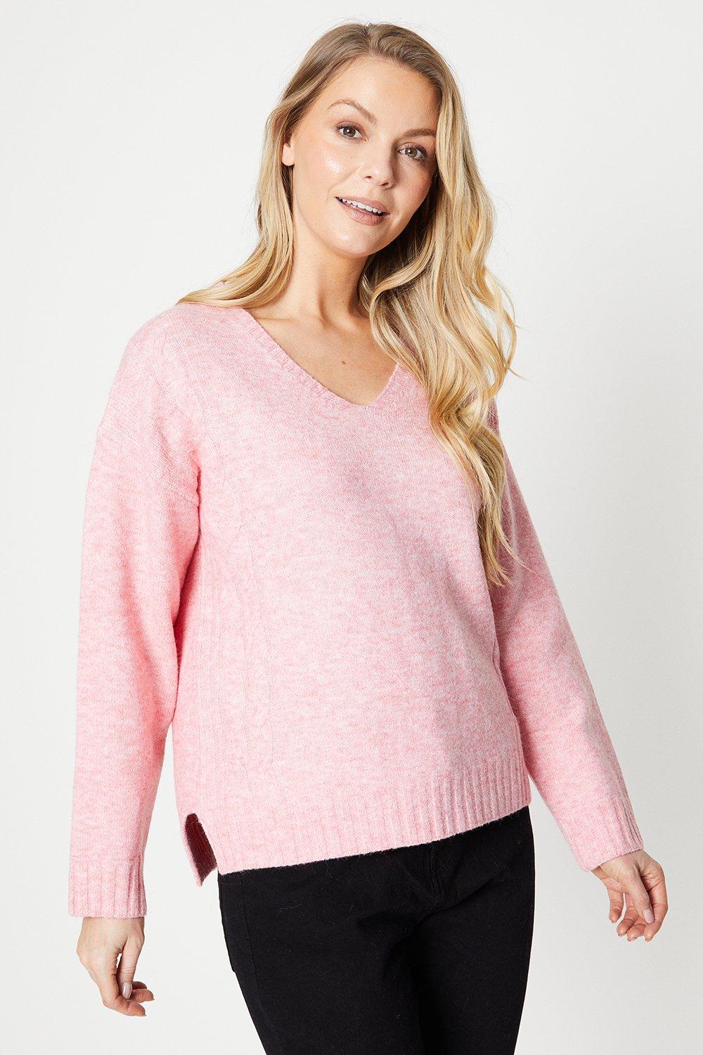 Womens Cable Knit V Neck Sweater