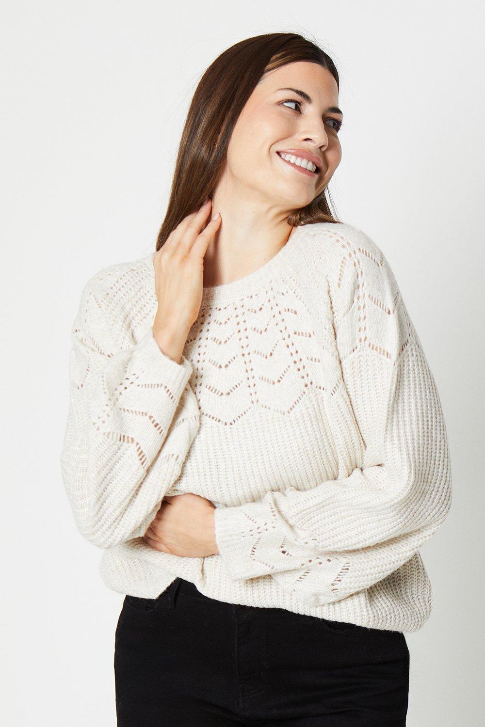 Womens Pointelle Yoke Detail Sweater