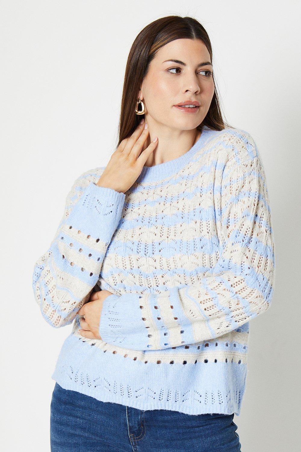 Womens Pointelle Stripe Stitch Detail Sweater