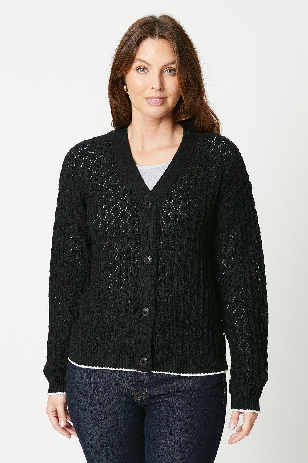 Womens Cotton Crochet Tipped Cardigan