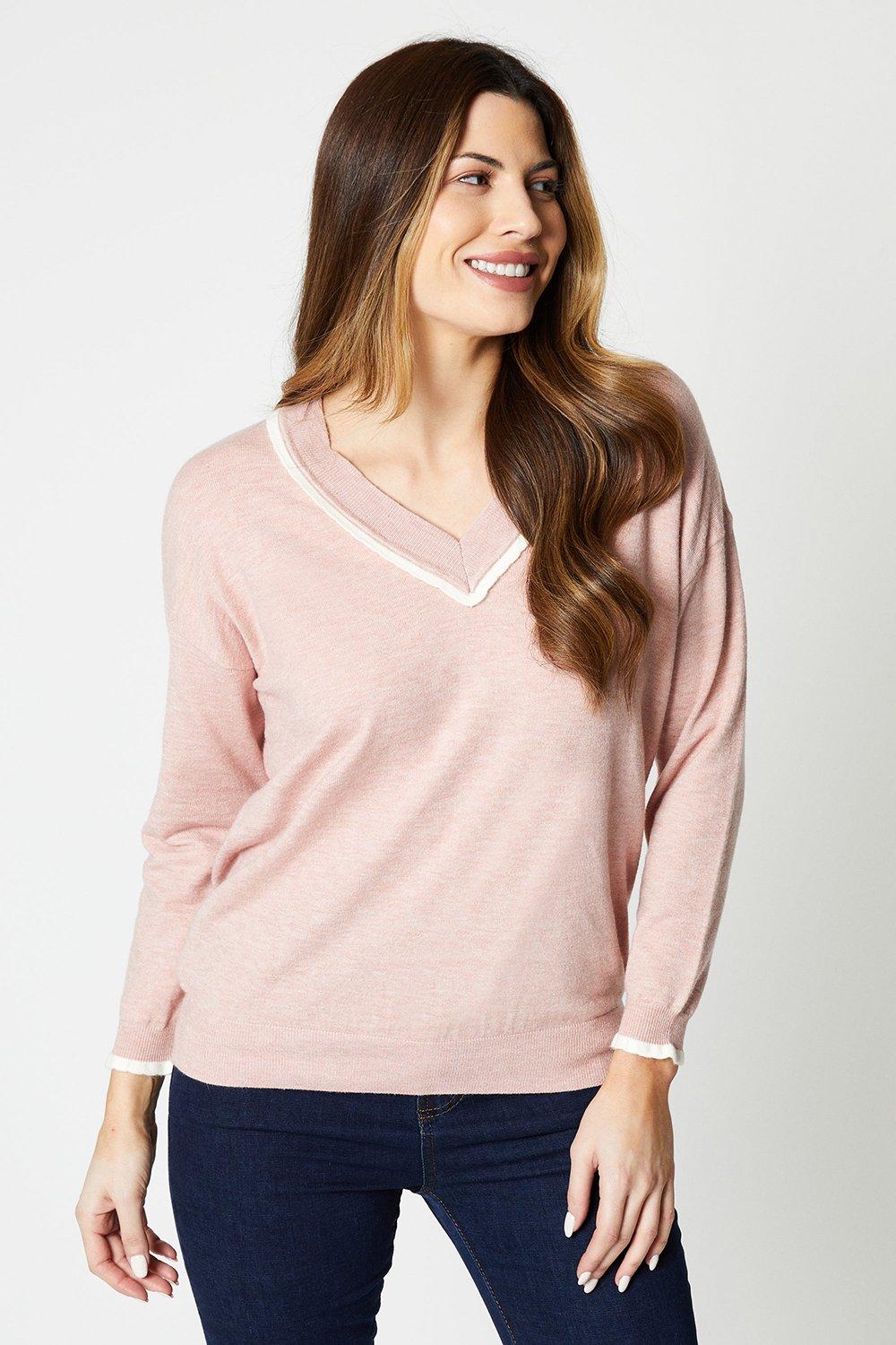 Womens Tipped V Neck Sweater