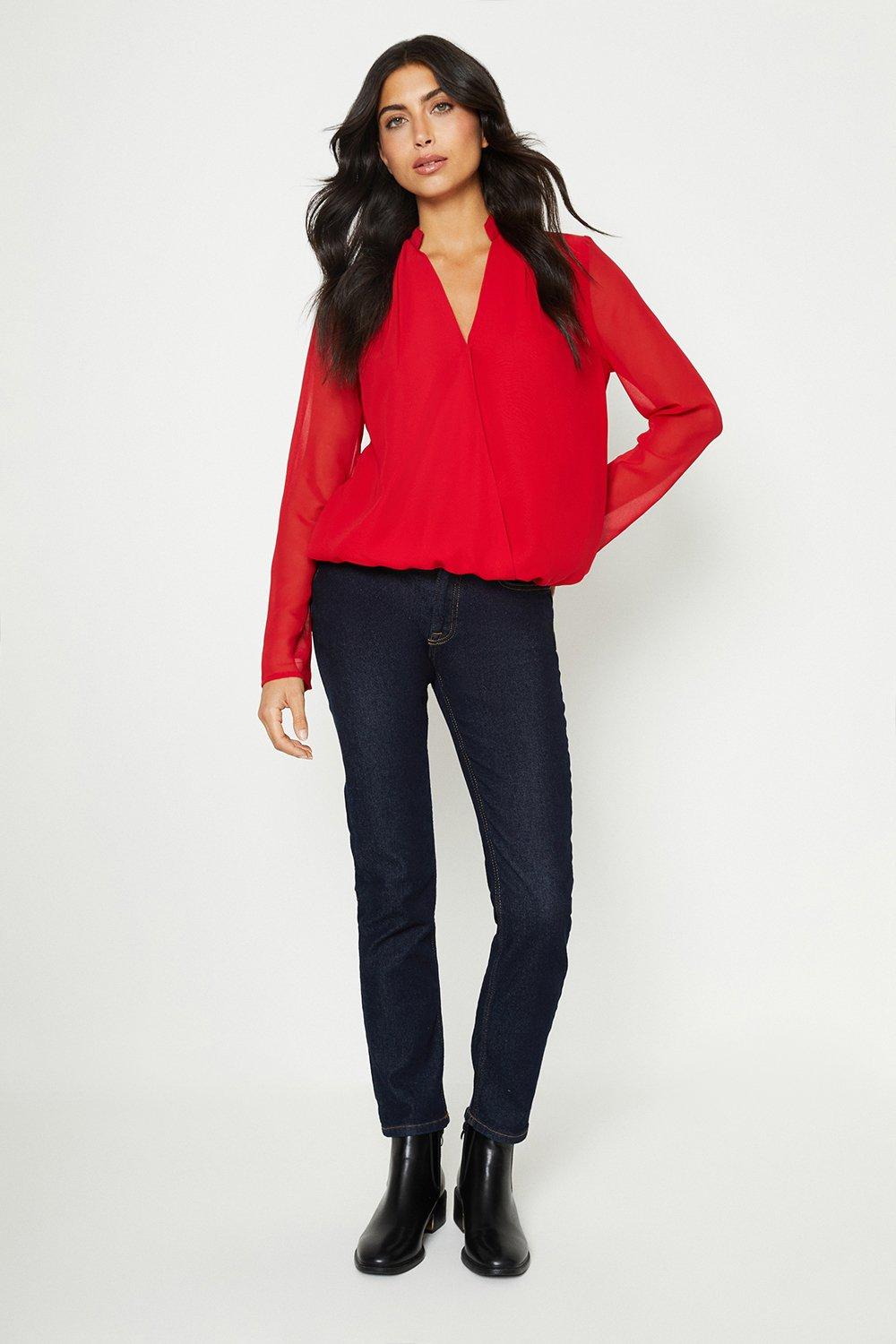Womens Red Wrap Top