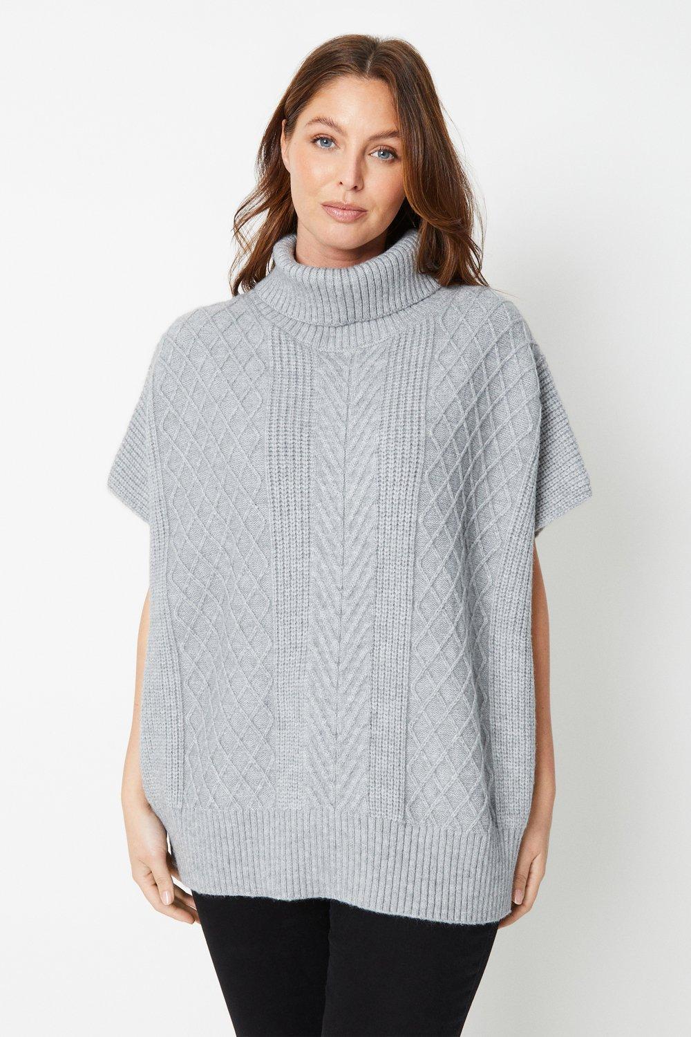 Womens Cable Chunky Knit Roll Neck Tunic