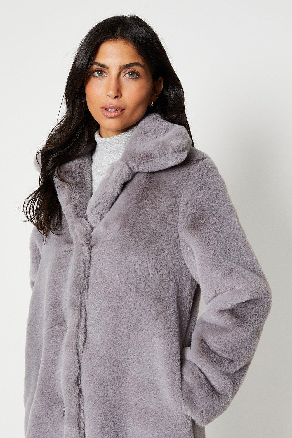 Wallis charcoal faux deals fur coat