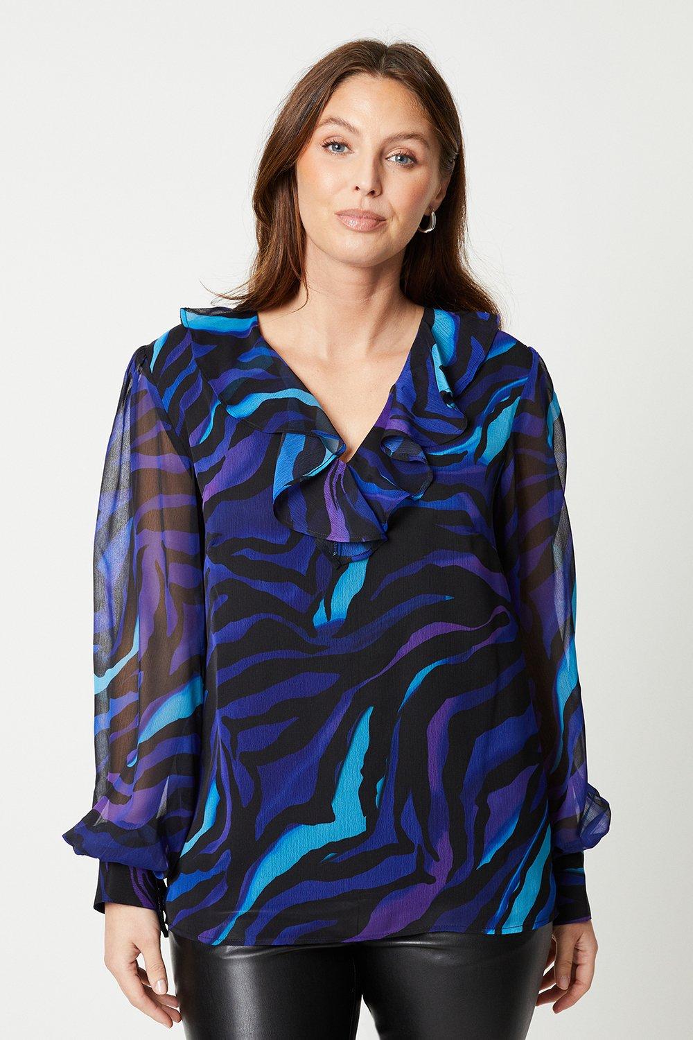 Womens Tall Ombre Tiger Tie Detail Ruffle Top