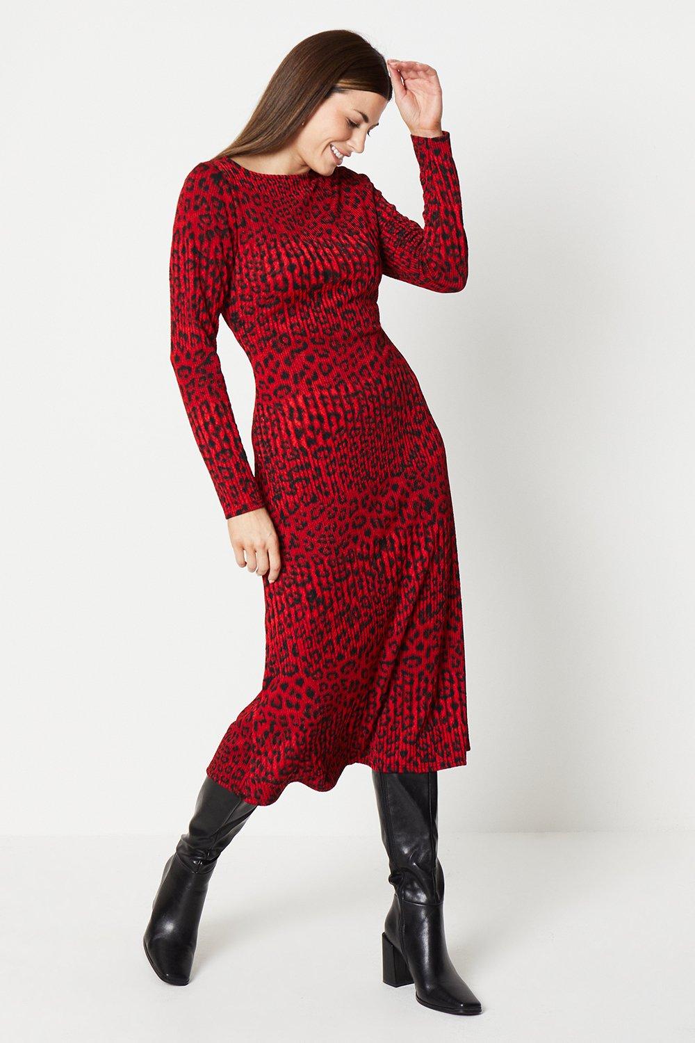 Womens Jersey Jacquard Print Fit And Flare Midi Dress