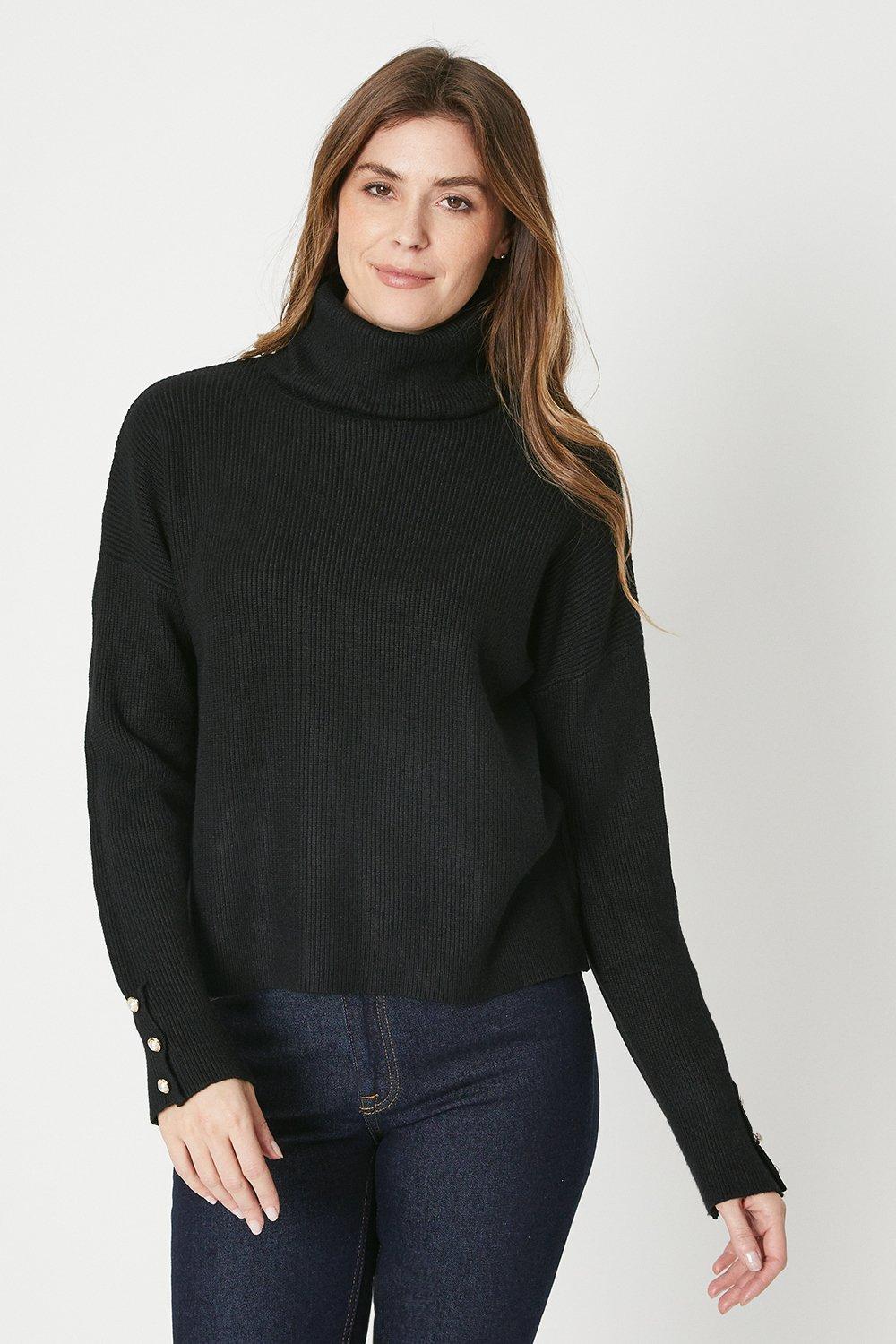 Womens Roll Neck Ribbed Jumper