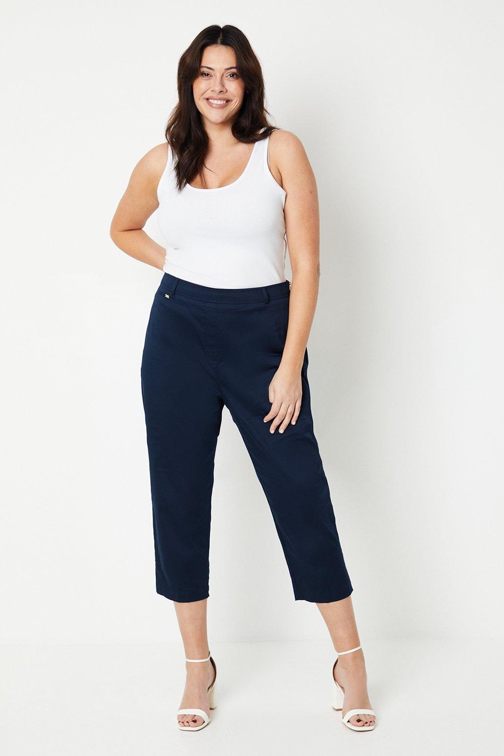 Womens Curve Side Zip Stretch Crop Trousers