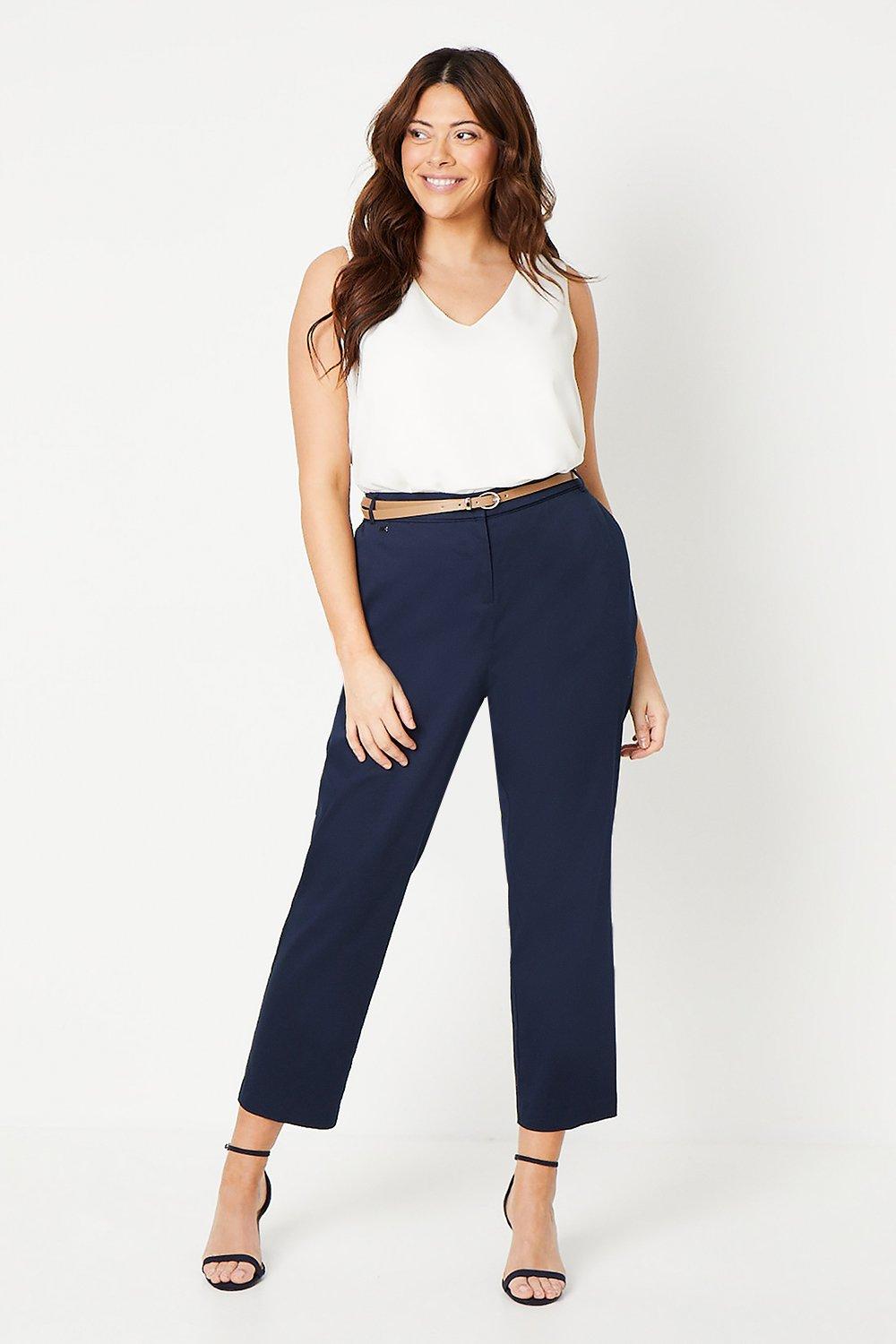 Womens Curve Stretch Cigarette Belted Trousers