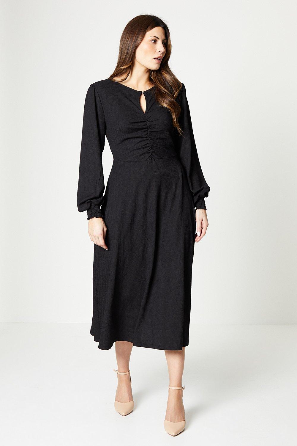 Womens Black Textured Crepe Midi Dress