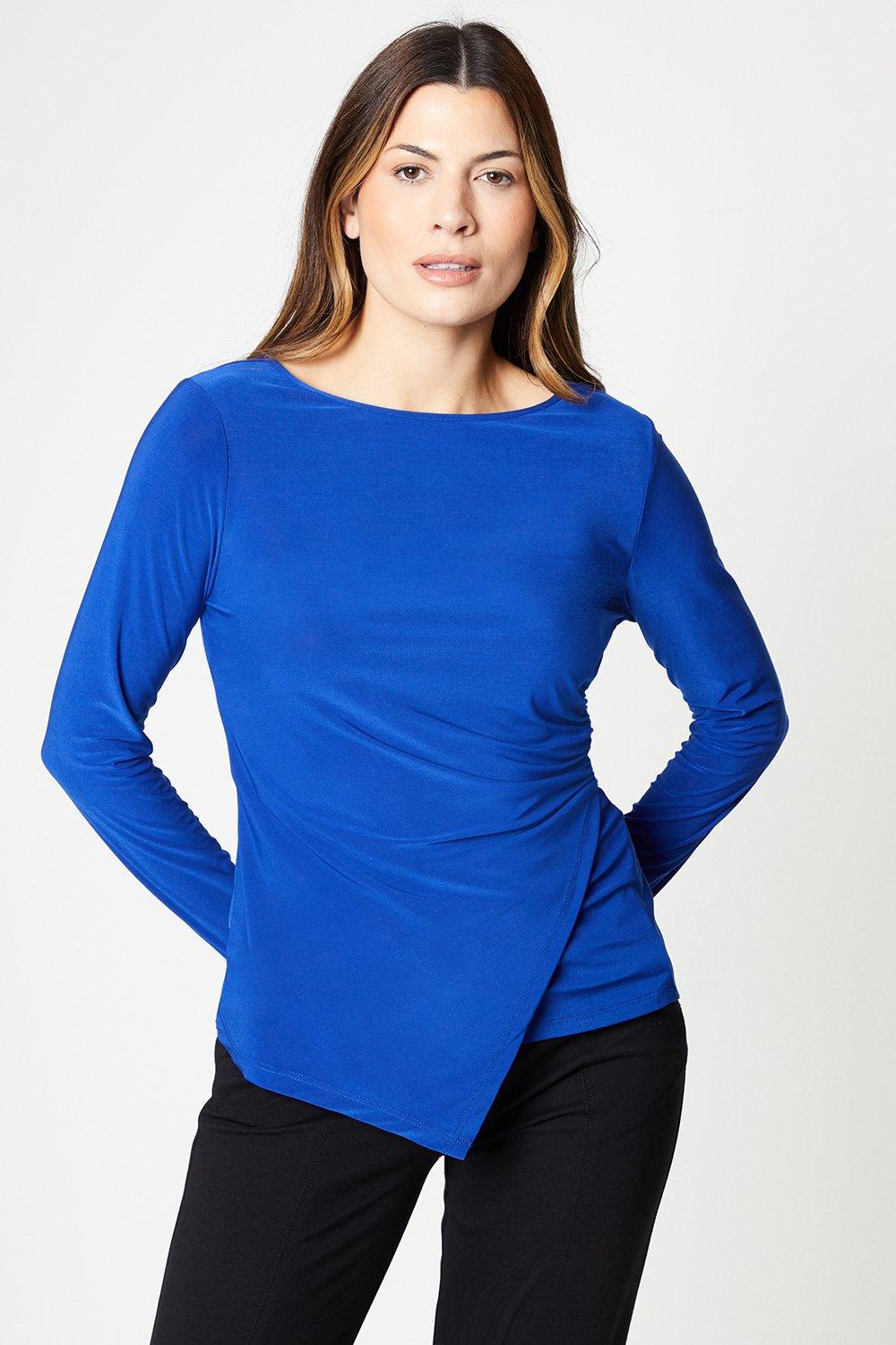 Womens Jersey Ruched Side Long Sleeve Top