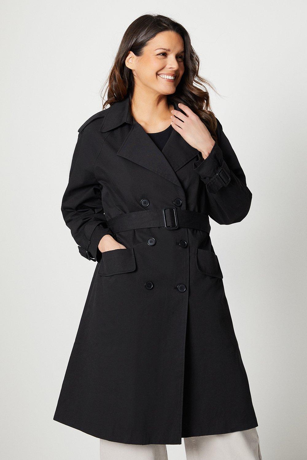 Womens Petite Premium Longline Belted Trench Coat