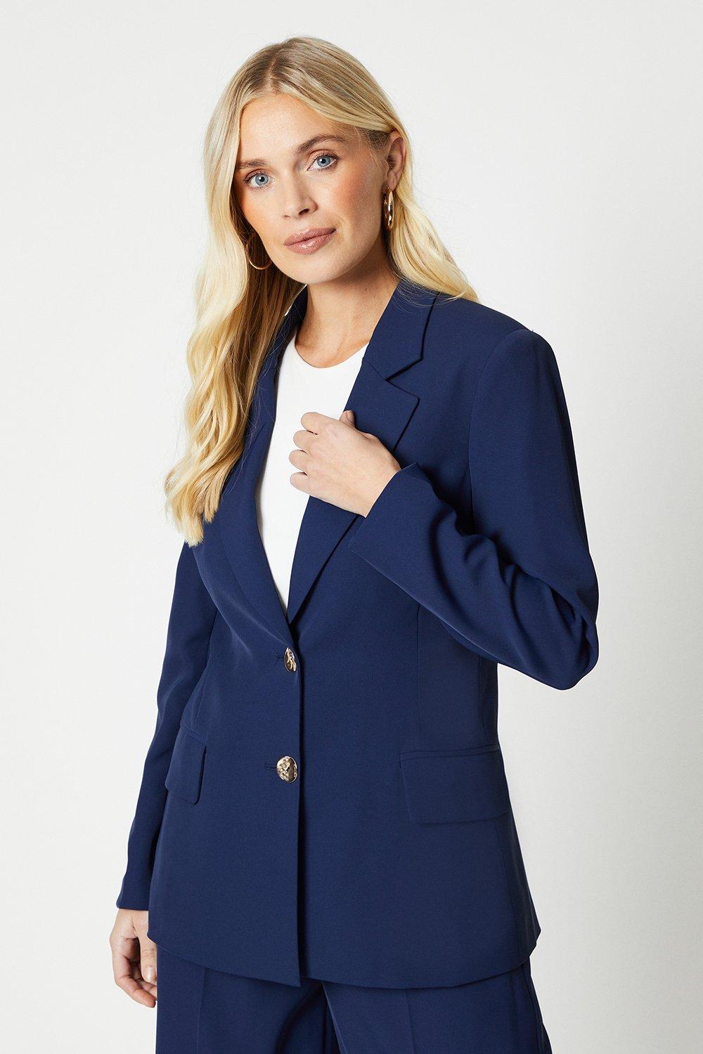 Womens Petite Button Detail Double Breasted Blazer