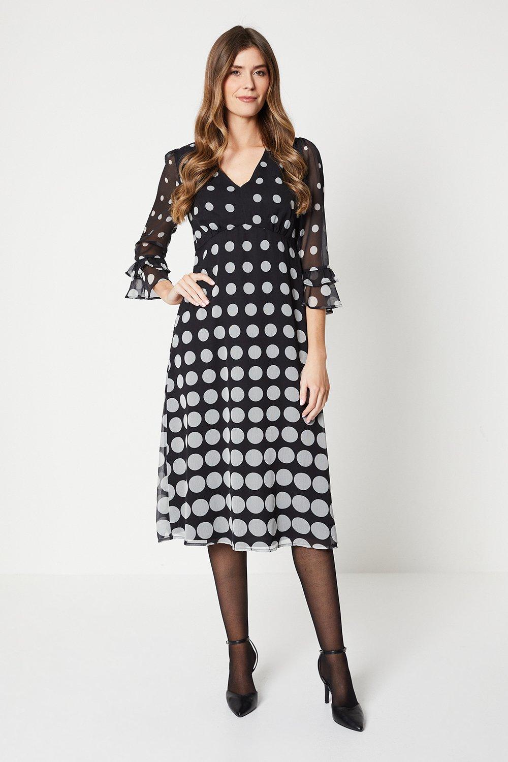 Wallis black polka outlet dot midi dress