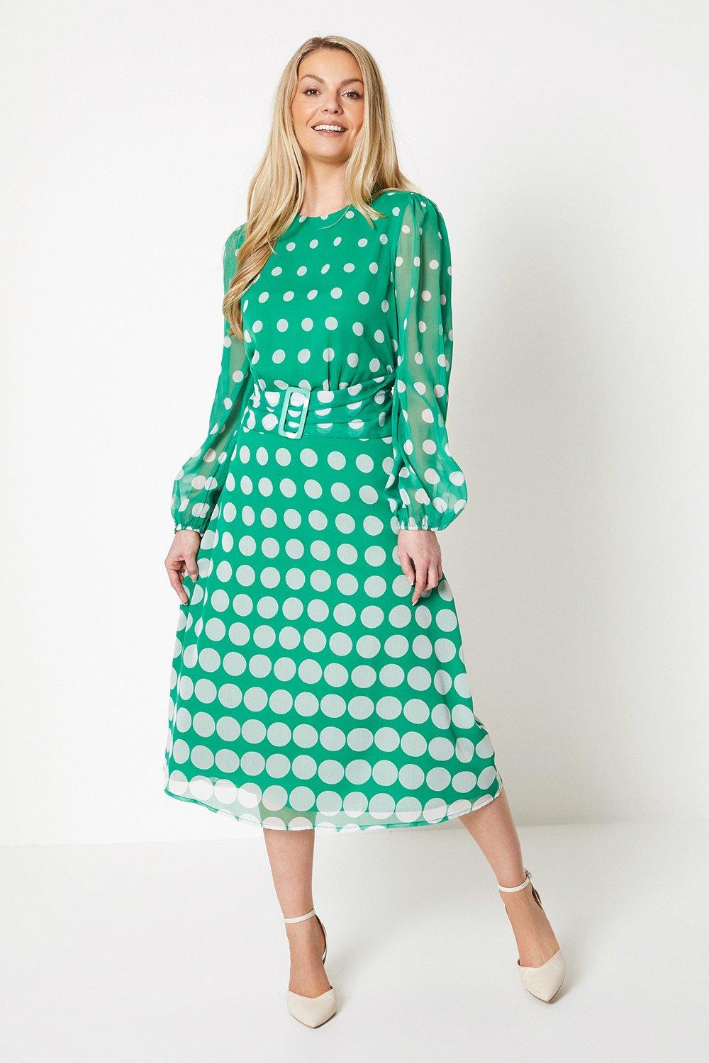 Womens Tall Spot Ombre Buckle Belted Midi Dress
