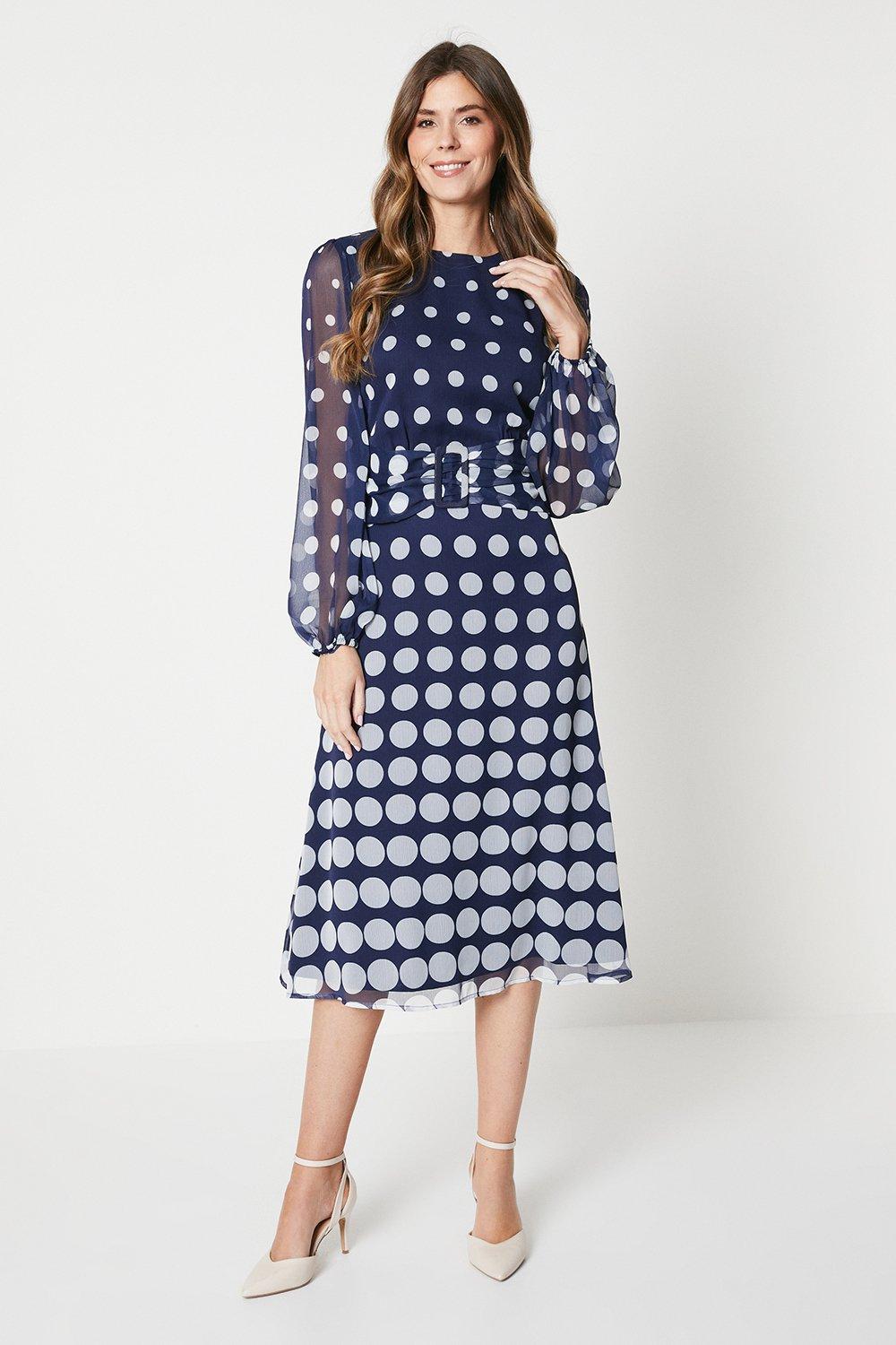 Womens Tall Spot Ombre Buckle Belted Midi Dress