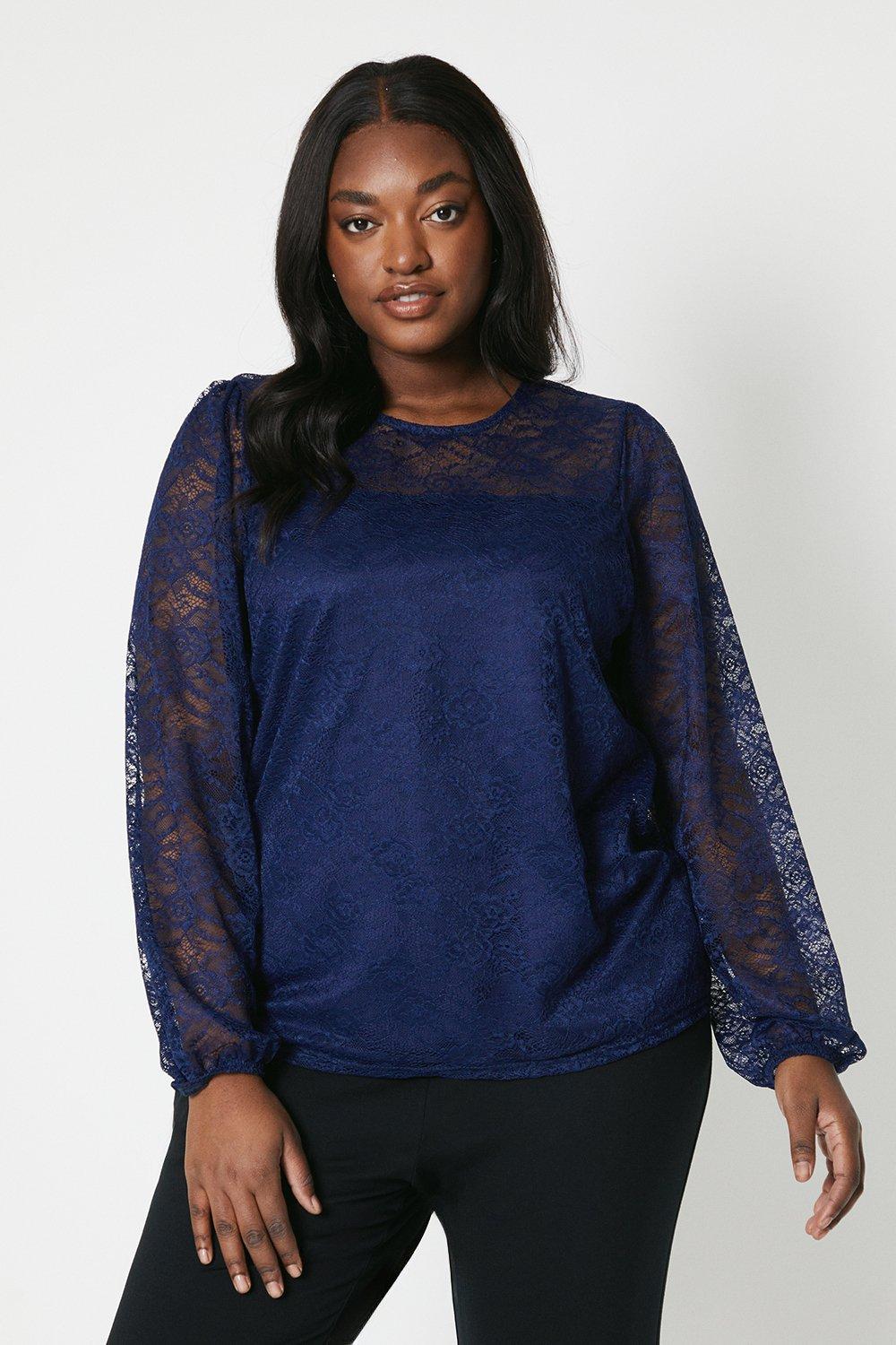 Womens Curve Long Sleeve Lace Top