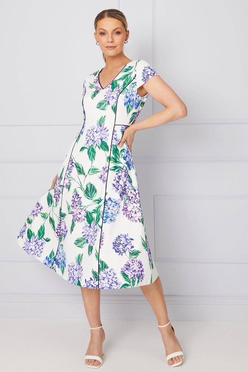 Womens Occasion Floral Binding Detail Midi Dress
