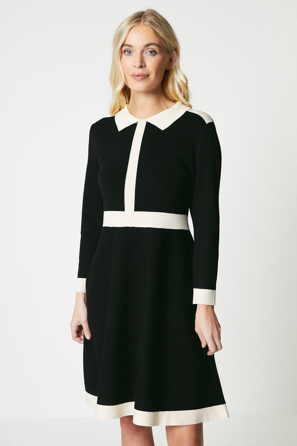 Womens Petite Tipped Collar Knitted Dress