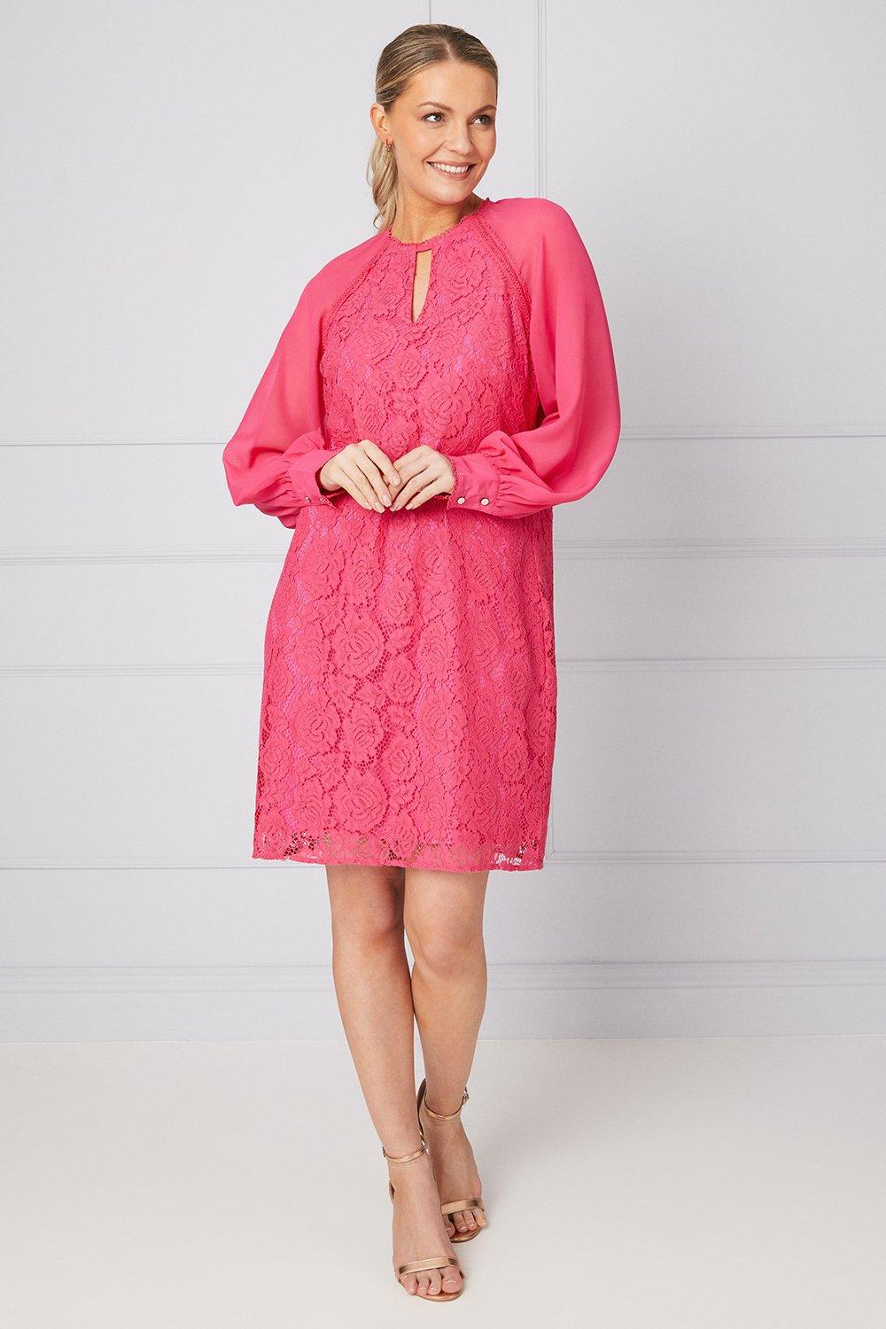 Womens Premium Lace Chiffon Sleeve Shift Dress