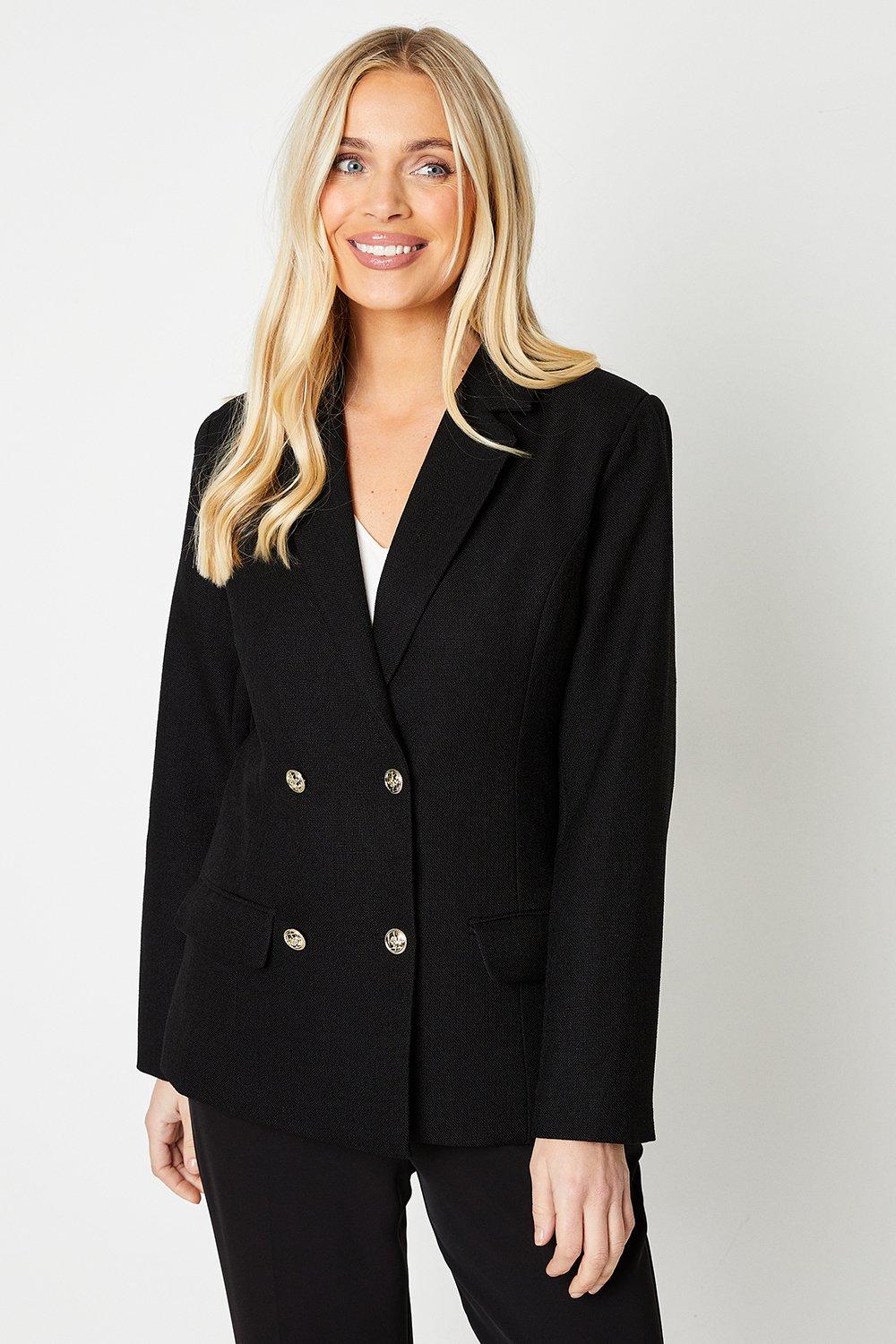 Jackets & Coats | Petite Longline Textured Double Breasted Blazer | Wallis