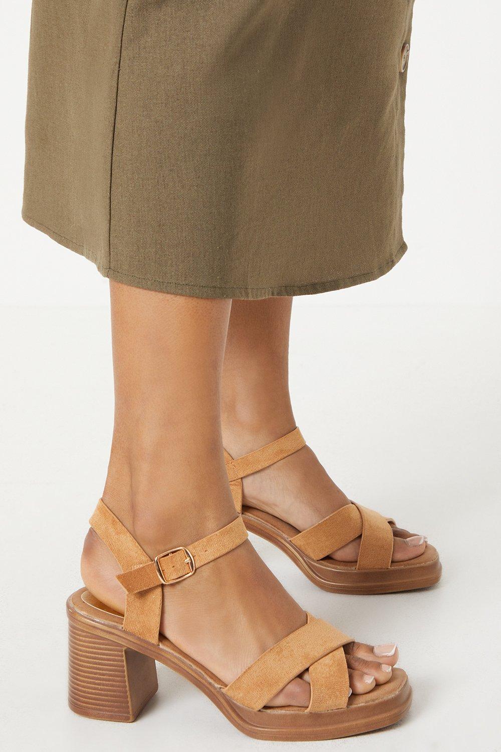 Womens Courtney Cross Strap Comfort High Heel Platform Sandals