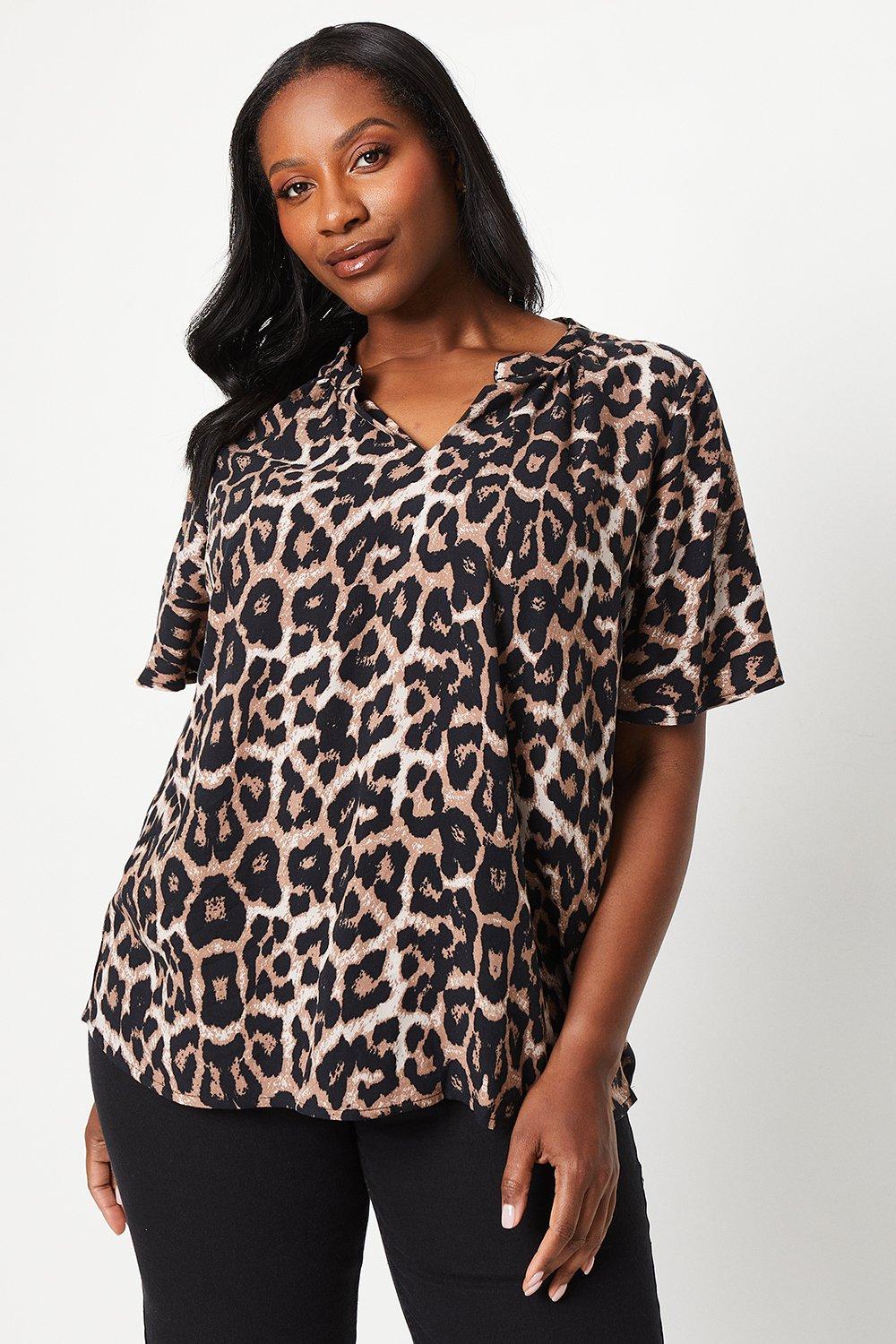 Tops | Curve Animal Print Flute Sleeve Blouse | Wallis