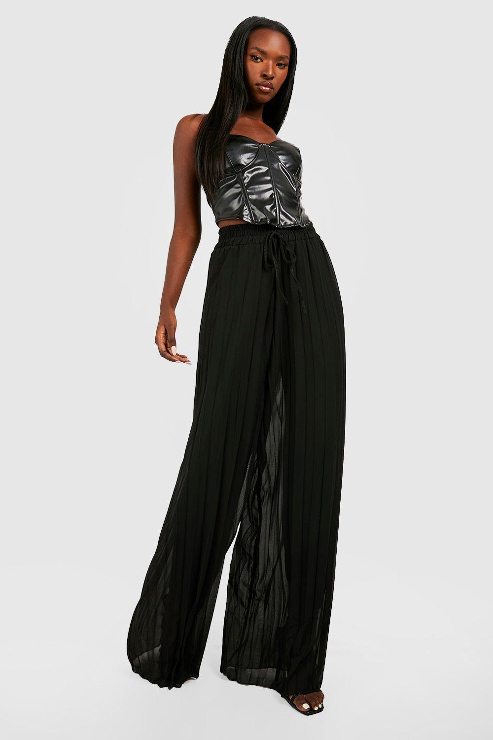 Chiffon Pleated Wide Leg Palazzo Trousers