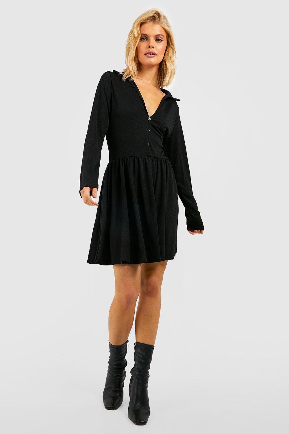 Long sleeve outlet plunge skater dress