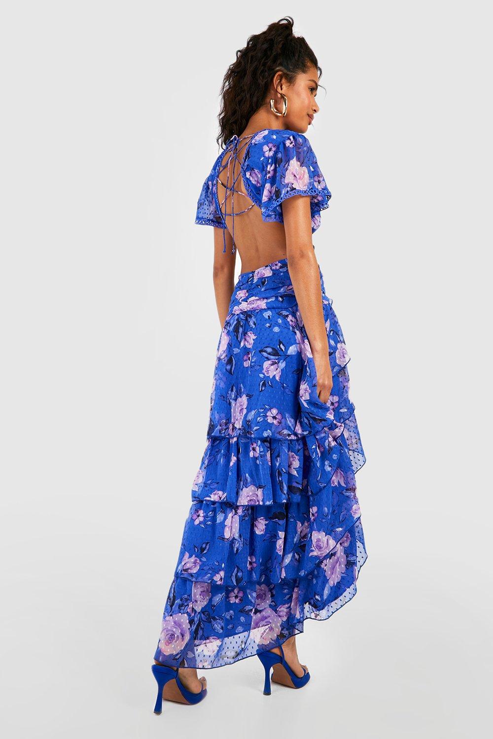 Floral Dobby Cut Out Ruffle Maxi Dress