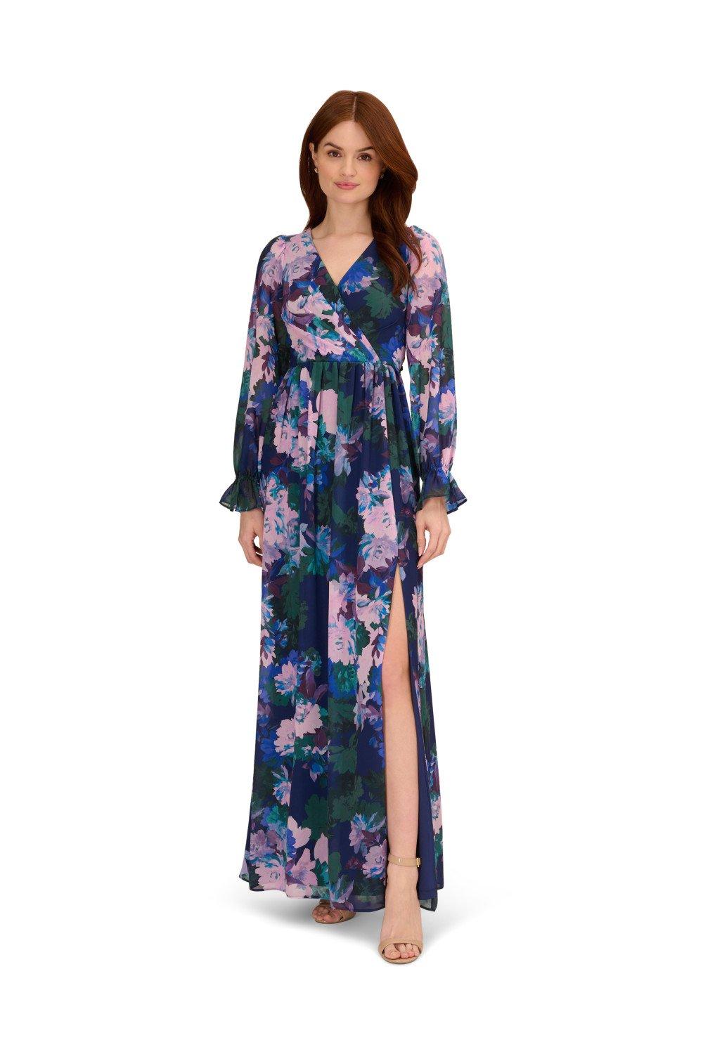 Dresses Floral Print Chiffon Gown Adrianna Papell